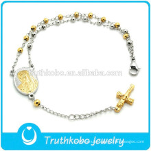 bead bracelet rosary jewelry in stainless steel virgin mary charm cross pendant dongguan wholesale high quality
